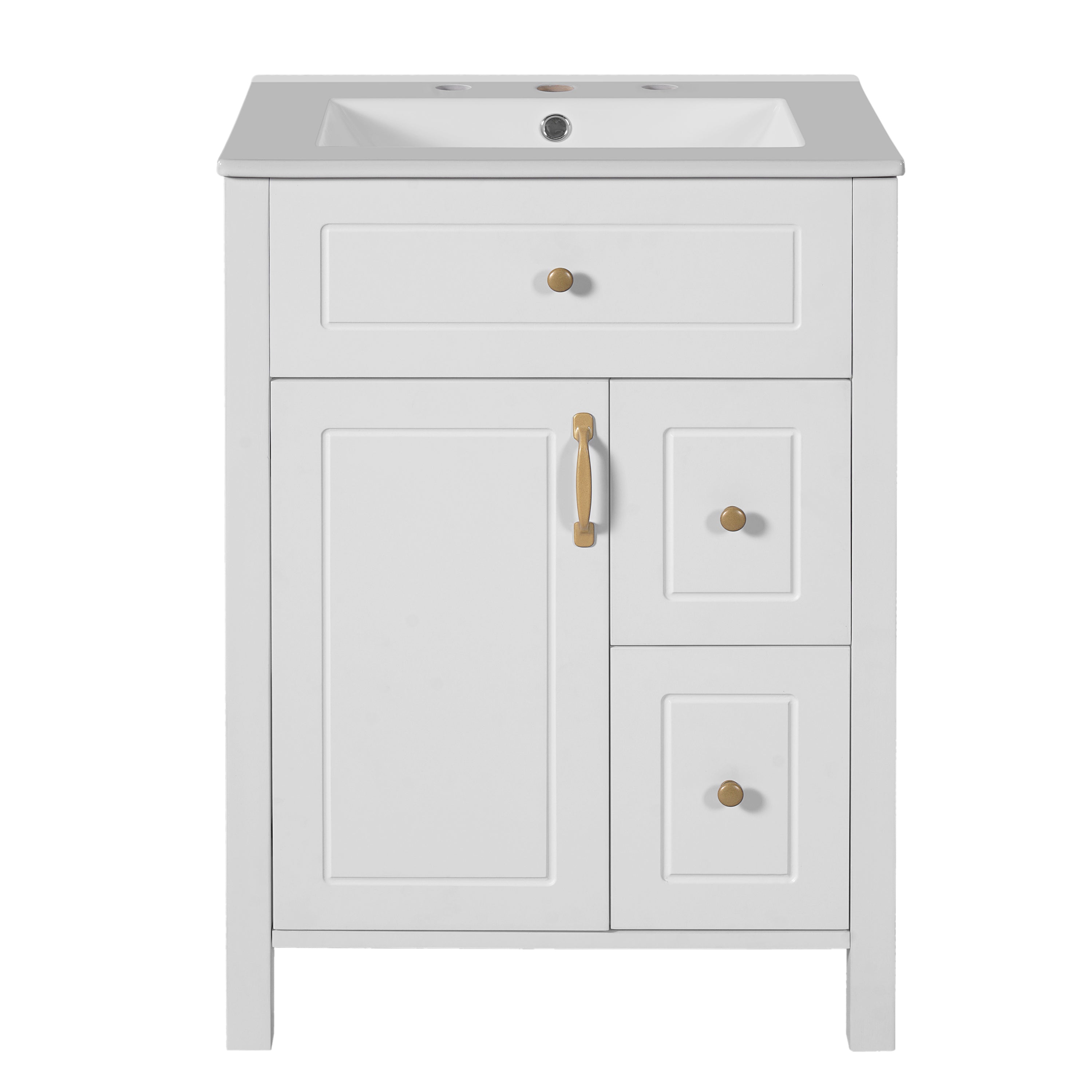 VanityFus 24-in Bathroom Vanity White Single Sink Combo Ceramic Top 1 Soft-Close Doors 2 Drawer
